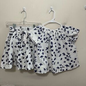 Bonpoint Girls’s Augustine Top Size 10 And Tuie Skirt 10-12 Abstract Bird Print